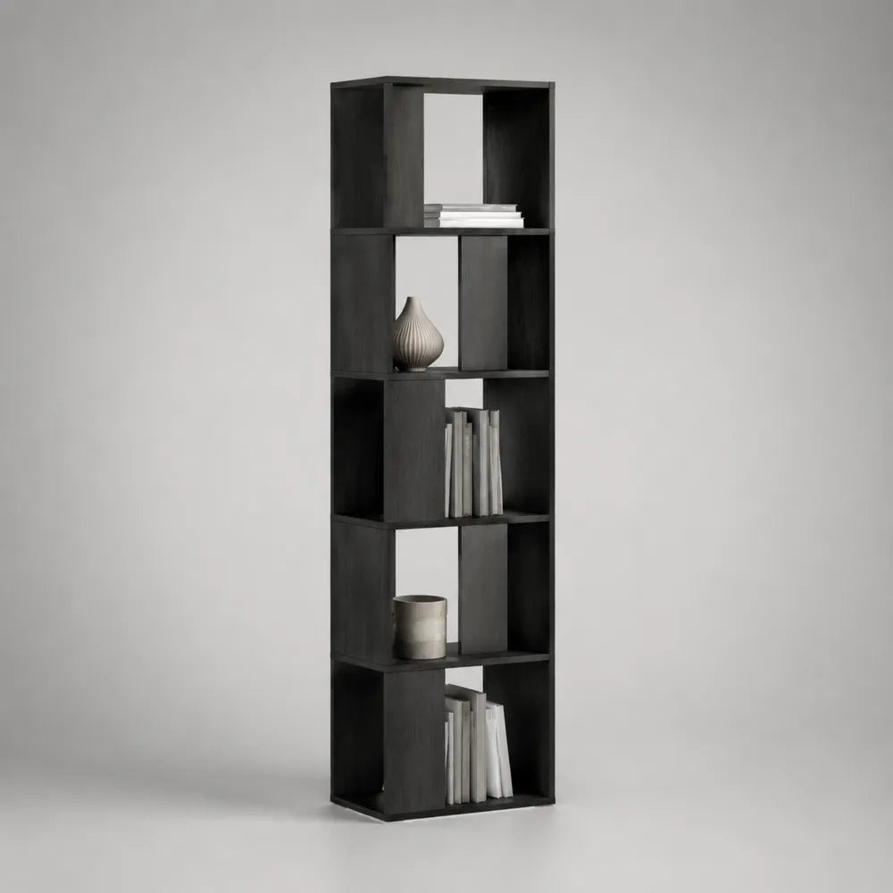 Libreria 180 x 40 x 30 cm in pannelli truciolare nero opaco 5 ripiani struttura verticale rettangolare