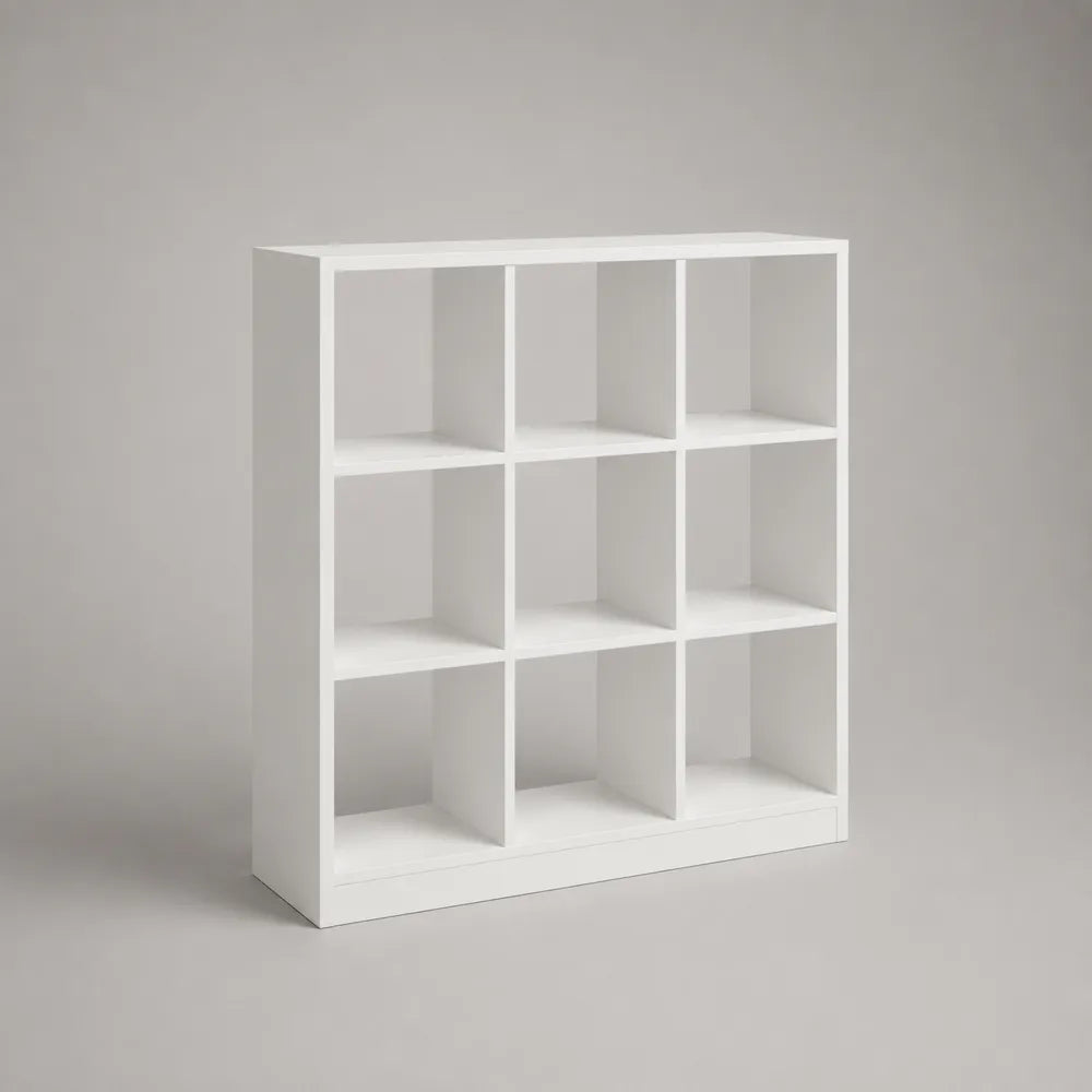 Libreria a cubi 90 x 90 x 30 cm in pannelli MDF bianco con 9 scomparti struttura a griglia rettangolare