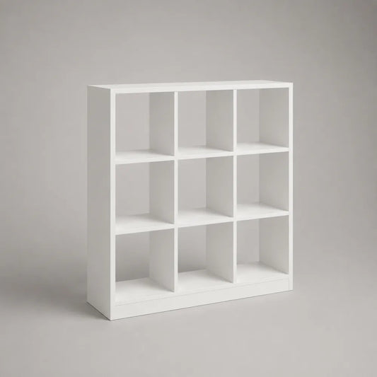 Libreria a cubi 90 x 90 x 30 cm in pannelli MDF bianco con 9 scomparti struttura a griglia rettangolare