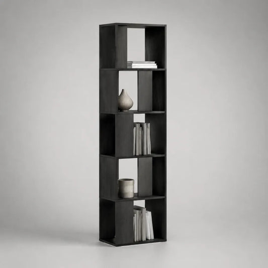 Libreria 180 x 40 x 30 cm in pannelli truciolare nero opaco 5 ripiani struttura verticale rettangolare