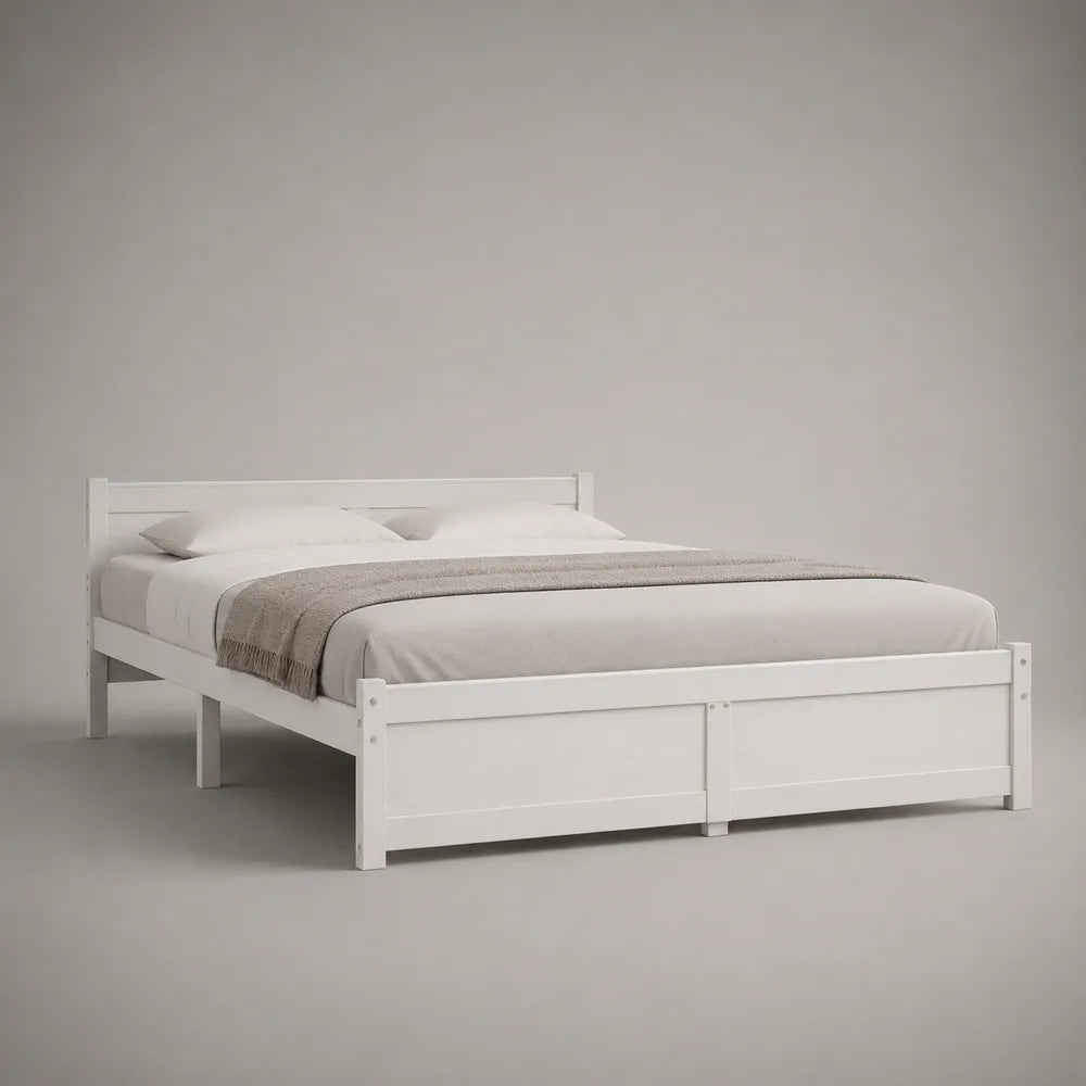 Letto matrimoniale in legno di pino verniciato bianco struttura con testiera e pediera pannellate 167 x 206 x 82 cm per materasso 160 x 200 cm