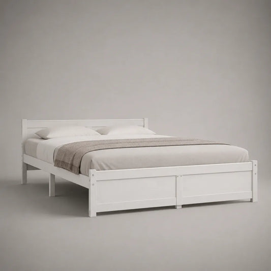 Letto matrimoniale in legno di pino verniciato bianco struttura con testiera e pediera pannellate 167 x 206 x 82 cm per materasso 160 x 200 cm