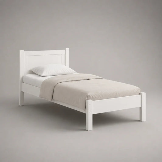 Letto singolo 90 x 200 cm struttura in legno ingegnerizzato MDF bianco con testiera e pediera pannellate e rete a doghe
