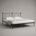 Letto matrimoniale 160 x 200 cm struttura in acciaio verniciato nero con testiera in tubolare metallico a incrocio rete a doghe e gambe cilindriche