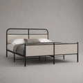 Letto matrimoniale 160 x 200 cm con struttura in acciaio nero testiera e pediera imbottite in tessuto beige forma rettangolare