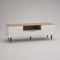 Mobile TV in pannello MDF effetto rovere chiaro e bianco con ante laterali e cassetto centrale 160 cm 40 cm 50 cm