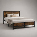 Letto matrimoniale struttura in acciaio verniciato a polvere con pannelli effetto legno noce e doghe in multistrato di betulla 160x200 cm nero marrone