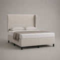 Letto matrimoniale 160 x 200 cm struttura imbottita in tessuto poliestere beige con testiera alta trapuntata e gambe in metallo nero