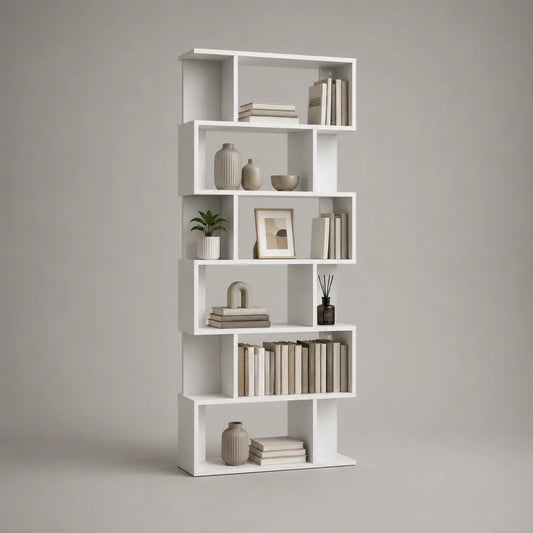 Libreria 80 x 30 x 180 cm in pannelli MDF bianco a 5 ripiani con vani sfalsati struttura verticale rettangolare