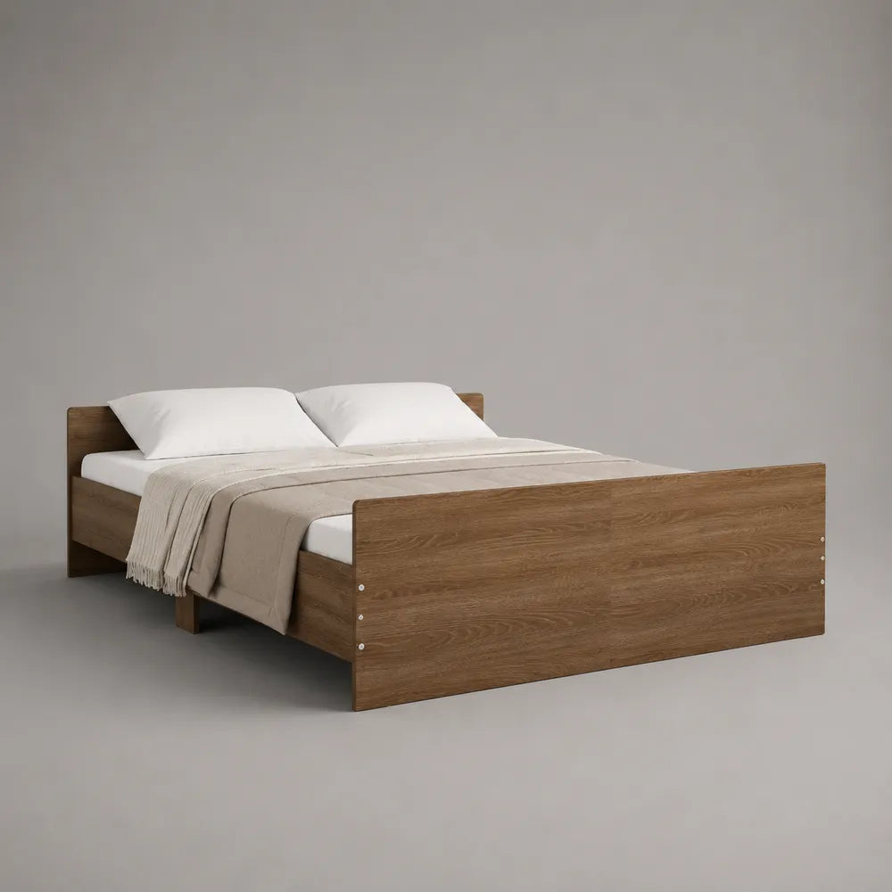 Letto matrimoniale 160x200 cm struttura in legno effetto rovere con testiera e pediera a pannello pieno rete a doghe